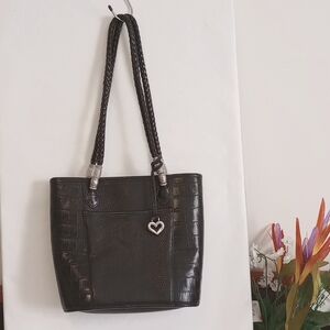 Brighton black leather shoulder bag with croc pattern on sides